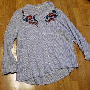 Honey Punch 1X embroidered striped button front